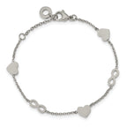 Stainless Steel Polished Heart and Infinity Bracelet with Extension for Women