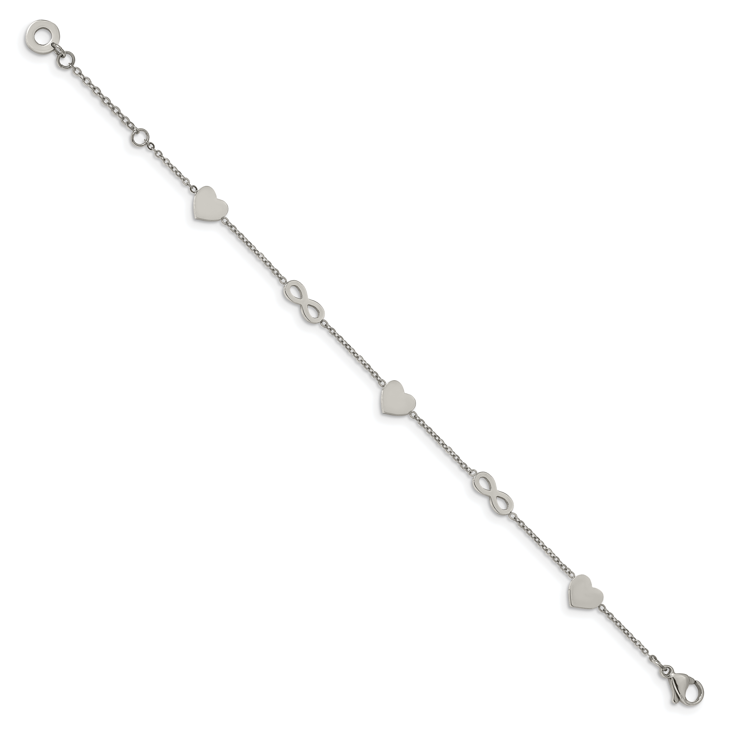 Stainless Steel Polished Heart and Infinity Bracelet with Extension for Women