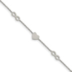 Stainless Steel Polished Heart and Infinity Bracelet with Extension for Women