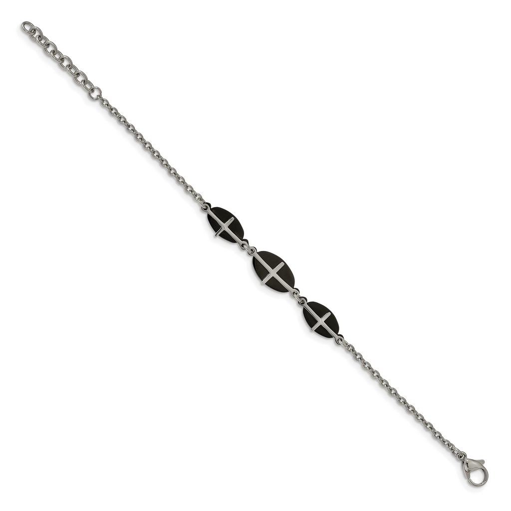 Stainless Steel Polished Black IP-plated with ext. Cross Bracelet for Women