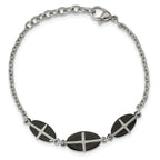 Stainless Steel Polished Black IP-plated with ext. Cross Bracelet for Women