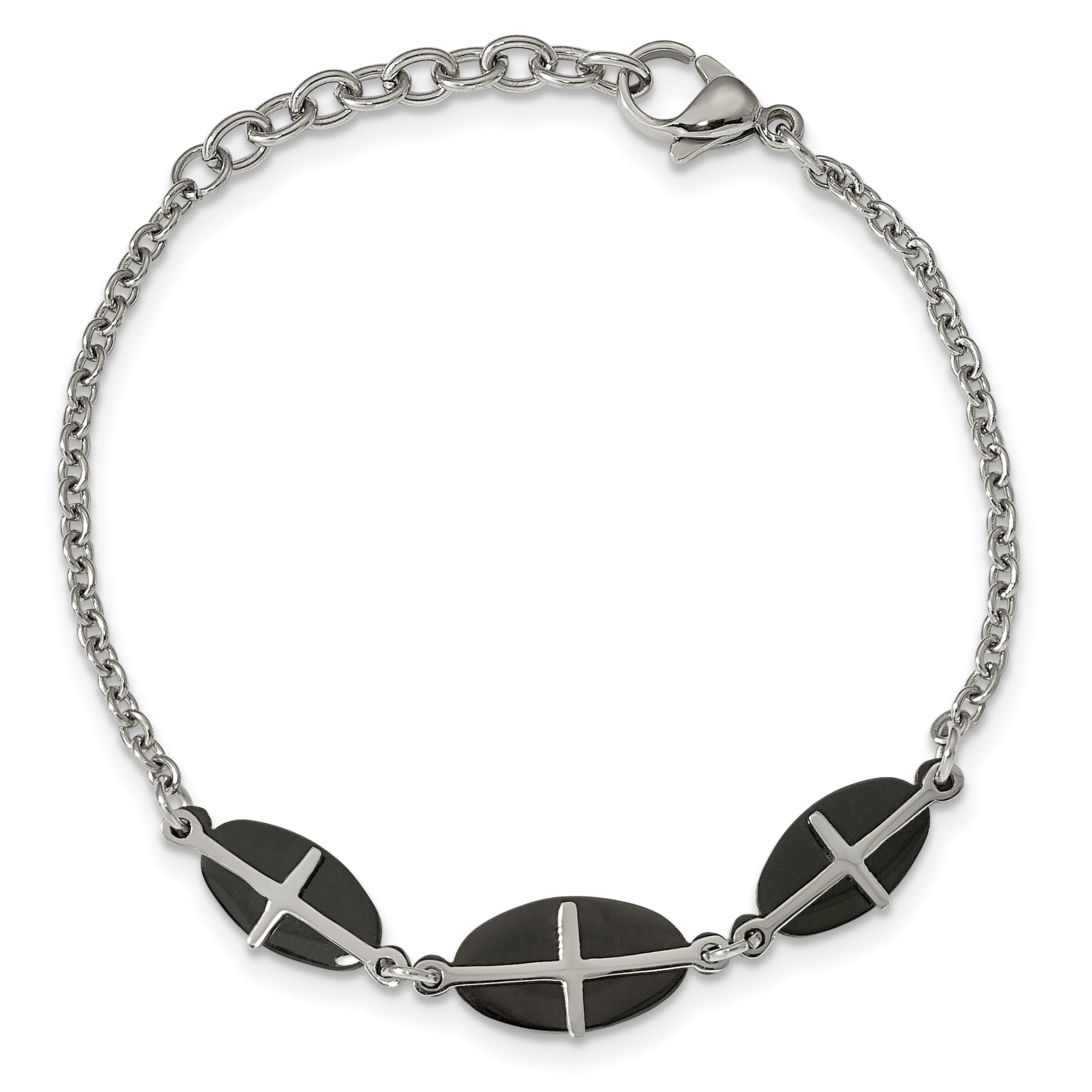 Stainless Steel Polished Black IP-plated with ext. Cross Bracelet for Women