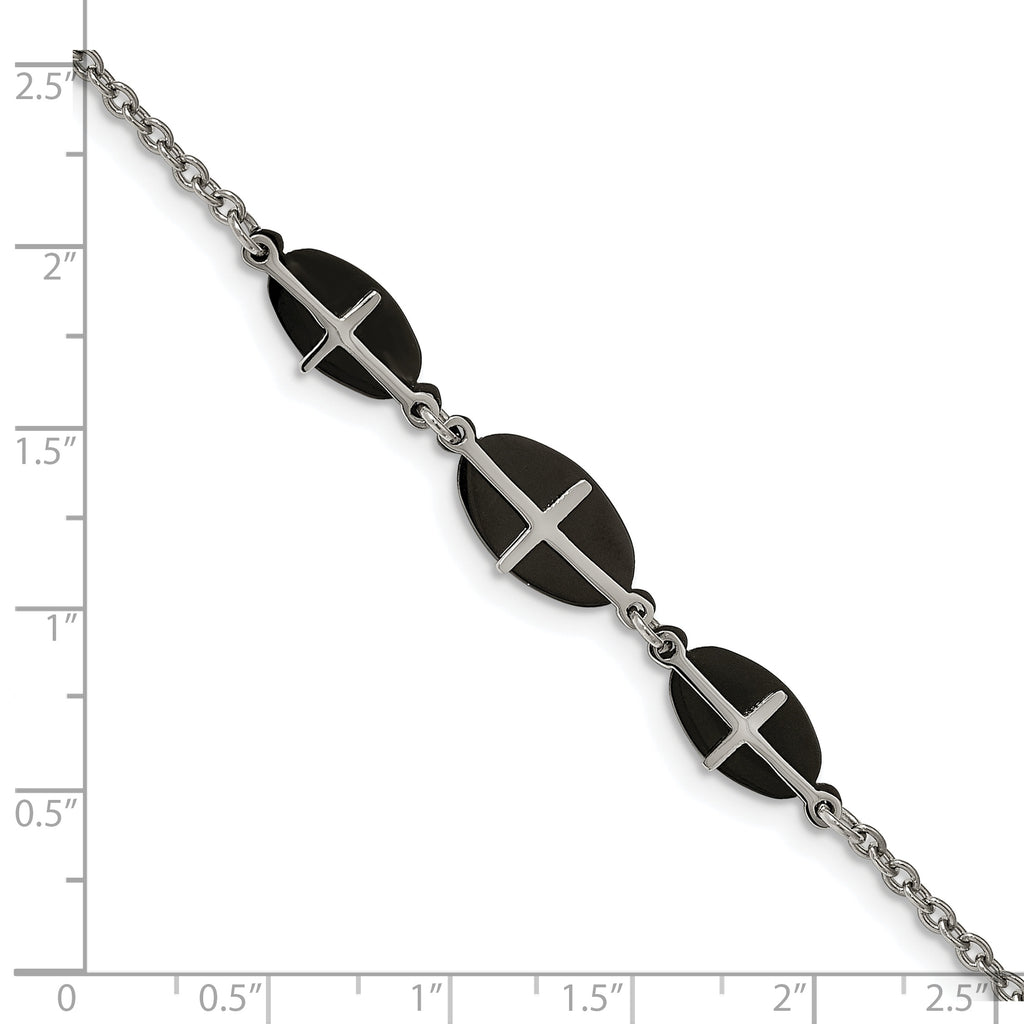 Stainless Steel Polished Black IP-plated with ext. Cross Bracelet for Women