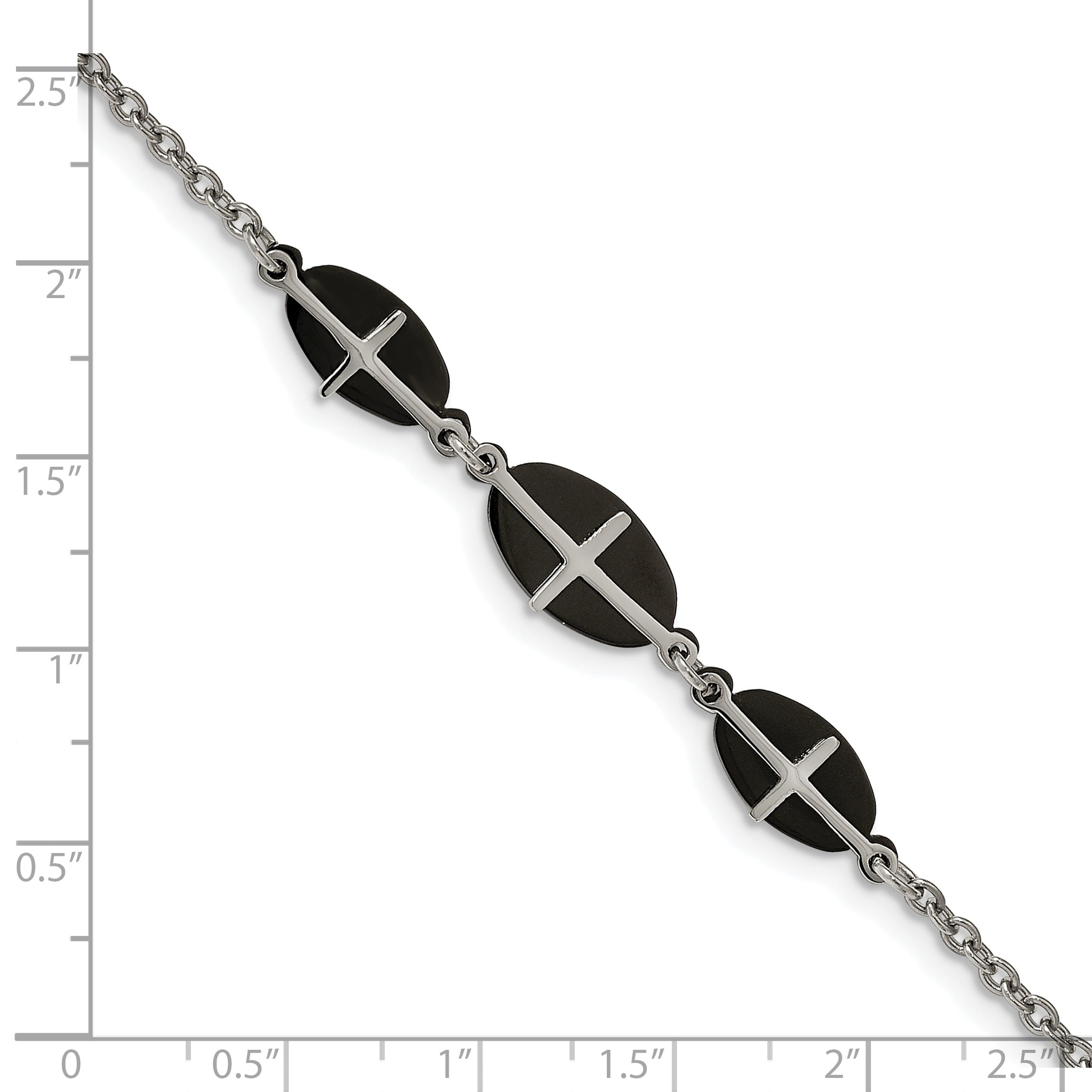 Stainless Steel Polished Black IP-plated with ext. Cross Bracelet for Women