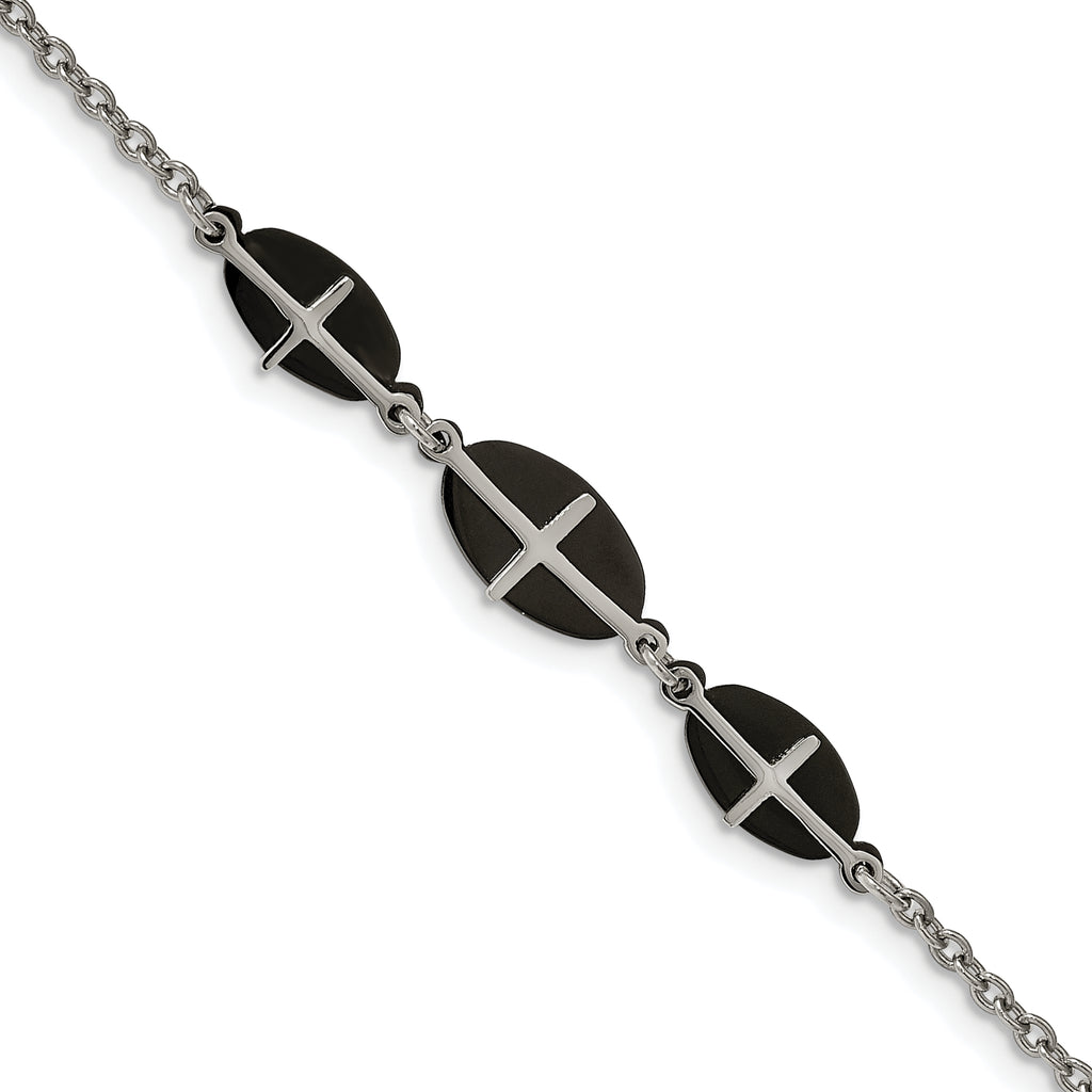 Stainless Steel Polished Black IP-plated with ext. Cross Bracelet for Women