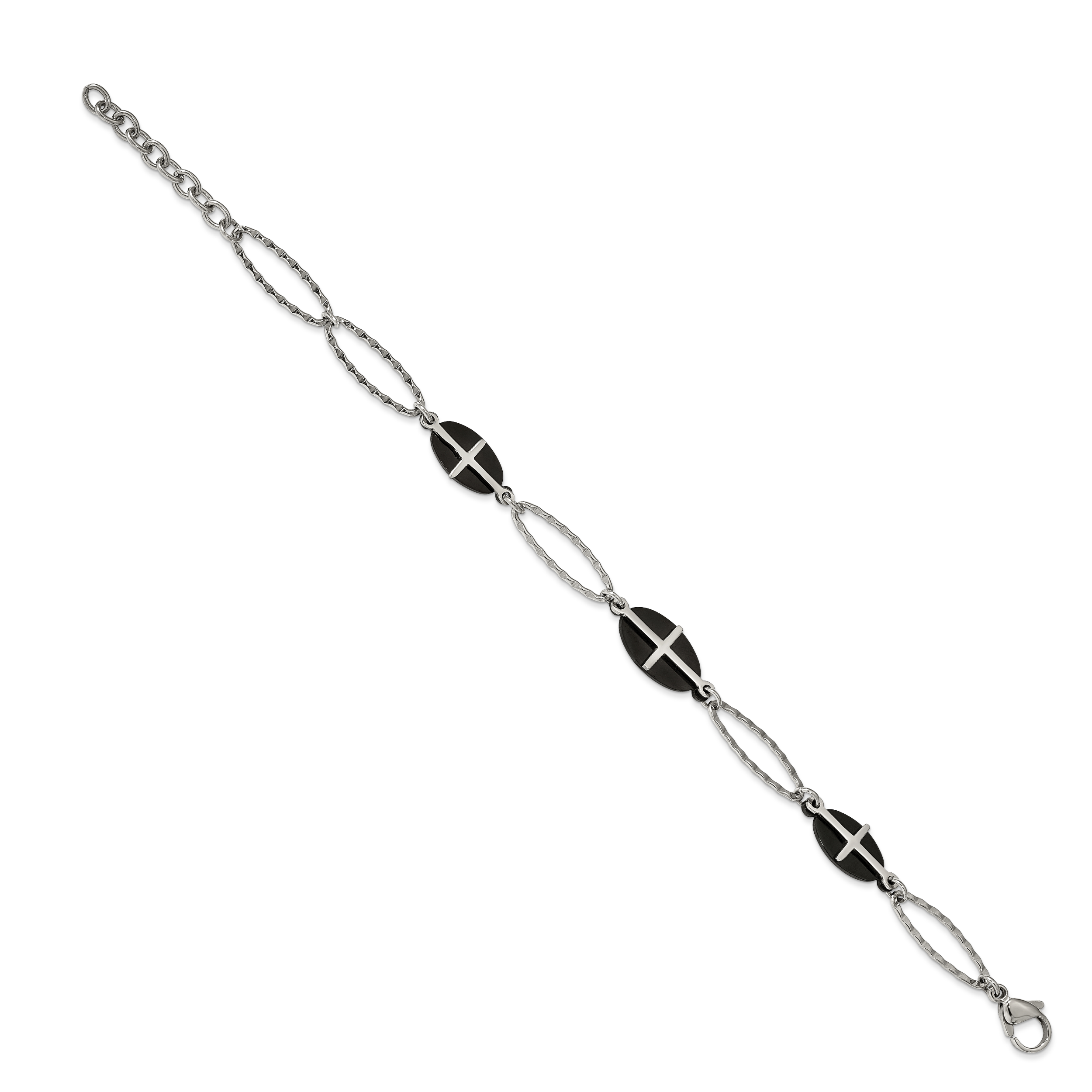 Stainless Steel Polished Black IP-plated with ext. Cross Bracelet for Women