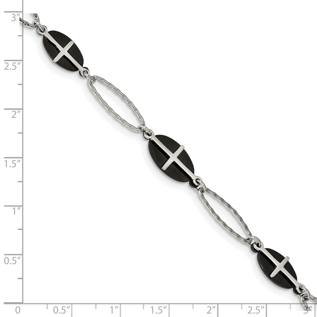 Stainless Steel Polished Black IP-plated with ext. Cross Bracelet for Women