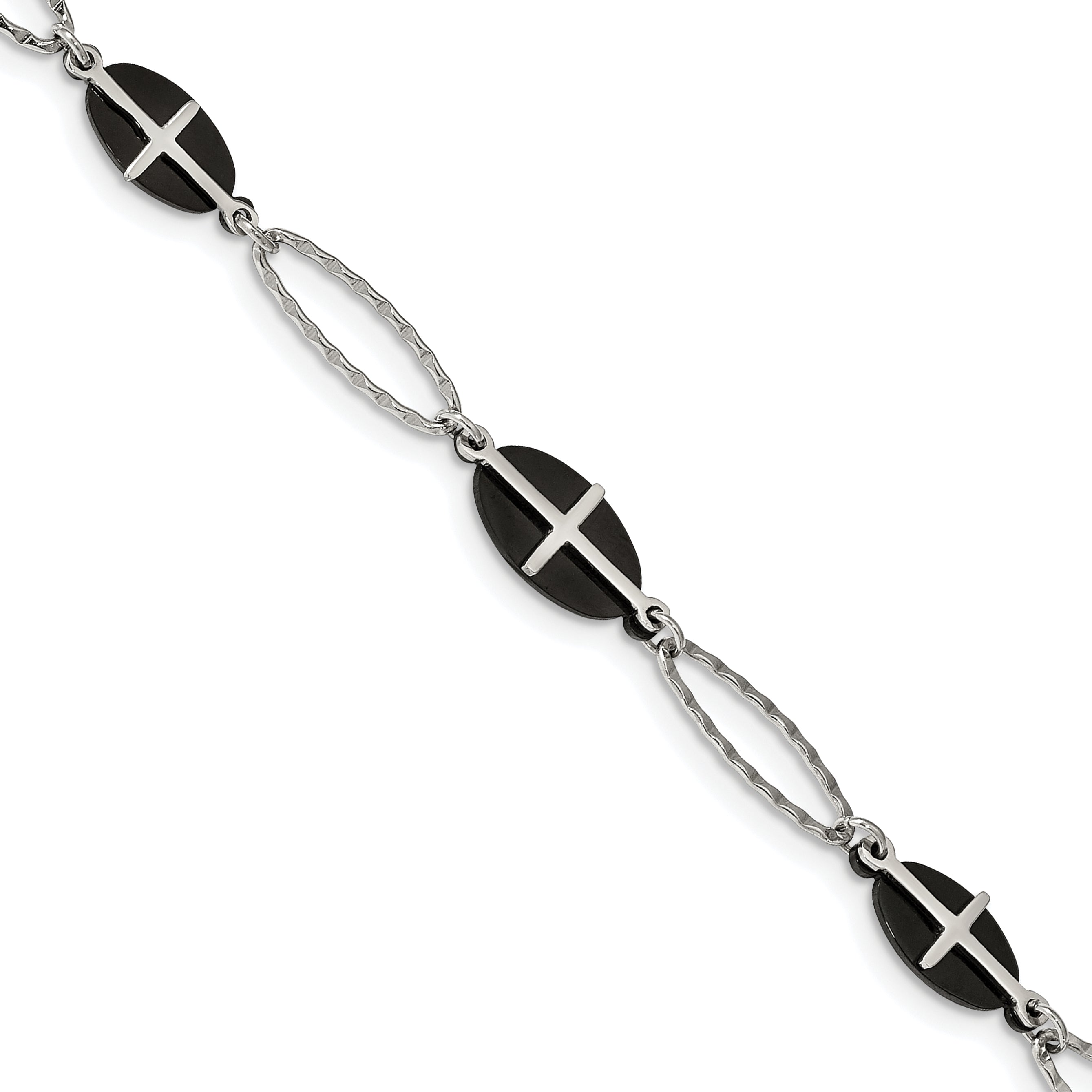 Stainless Steel Polished Black IP-plated with ext. Cross Bracelet for Women Main image