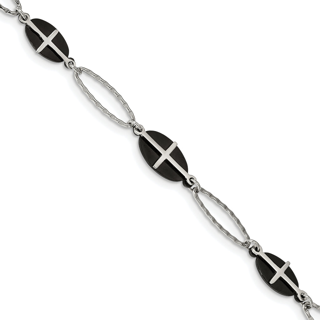 Stainless Steel Polished Black IP-plated with ext. Cross Bracelet for Women