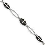 Stainless Steel Polished Black IP-plated with ext. Cross Bracelet for Women