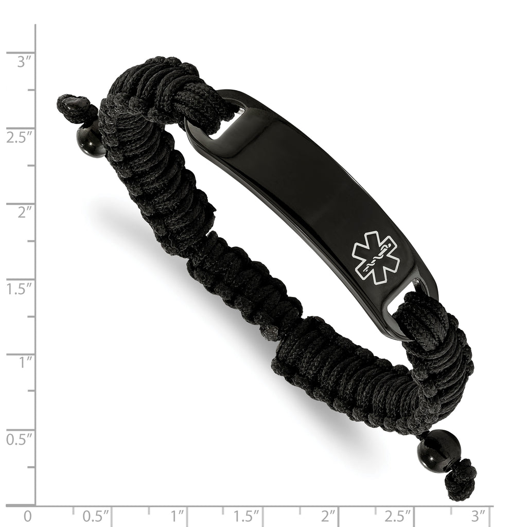 Stainless Steel Polished Black IP-plated with White Enamel Black Nylon Adjustable Medical ID Bracelet