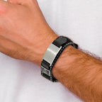 Stainless Steel Brushed Black Nylon with Adjustable Velcro Close Medical ID Bracelet for Men