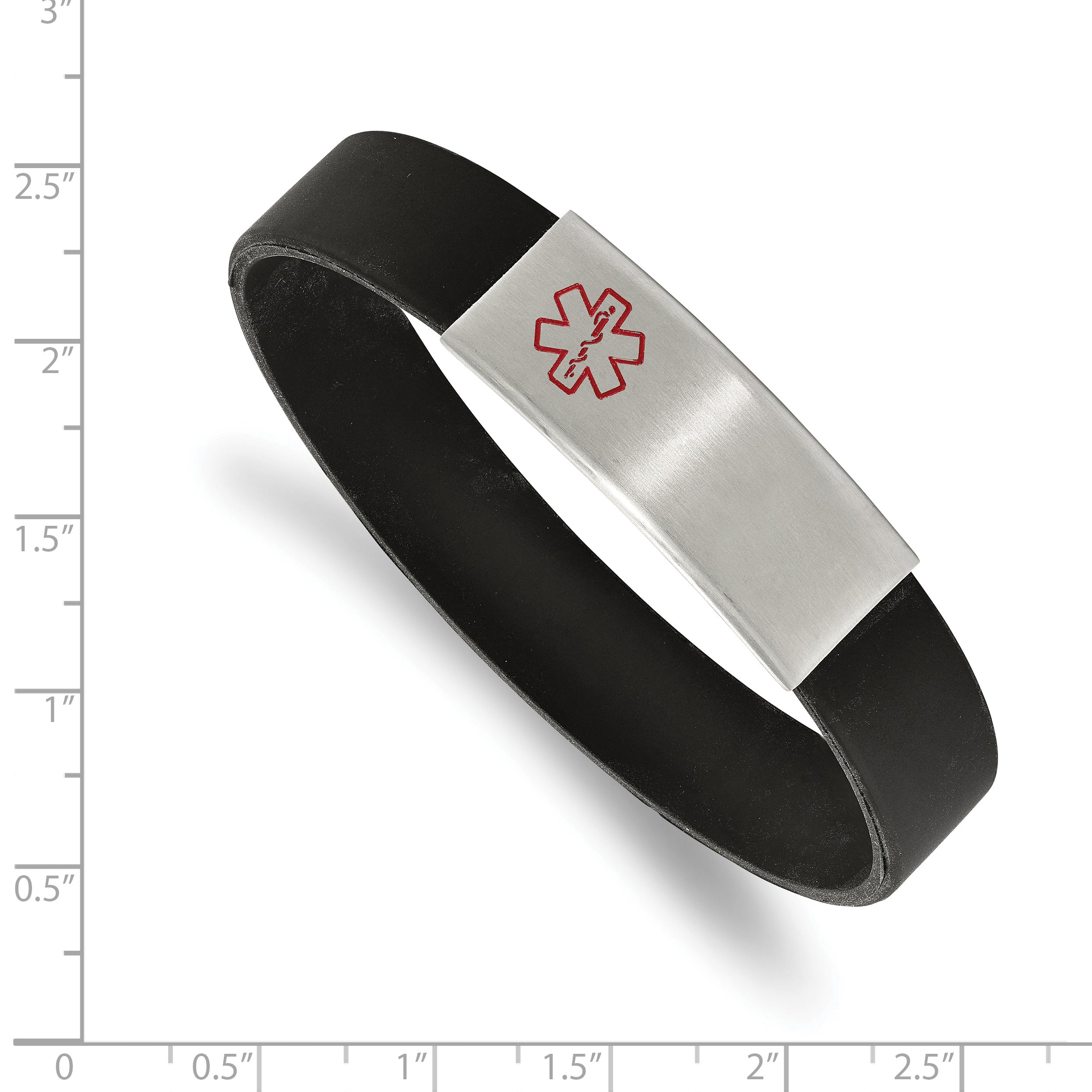 Stainless Steel Brushed with Red Enamel Black Silicone Stretch Medical ID Bracelet Secondary image