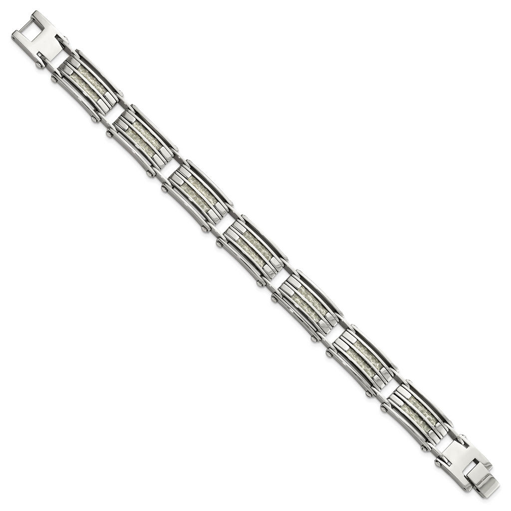 Chisel Stainless Steel Polished with Grey Carbon Fiber Inlay Link Bracelet