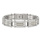 Chisel Stainless Steel Polished with Grey Carbon Fiber Inlay 8.25 inch Link Bracelet