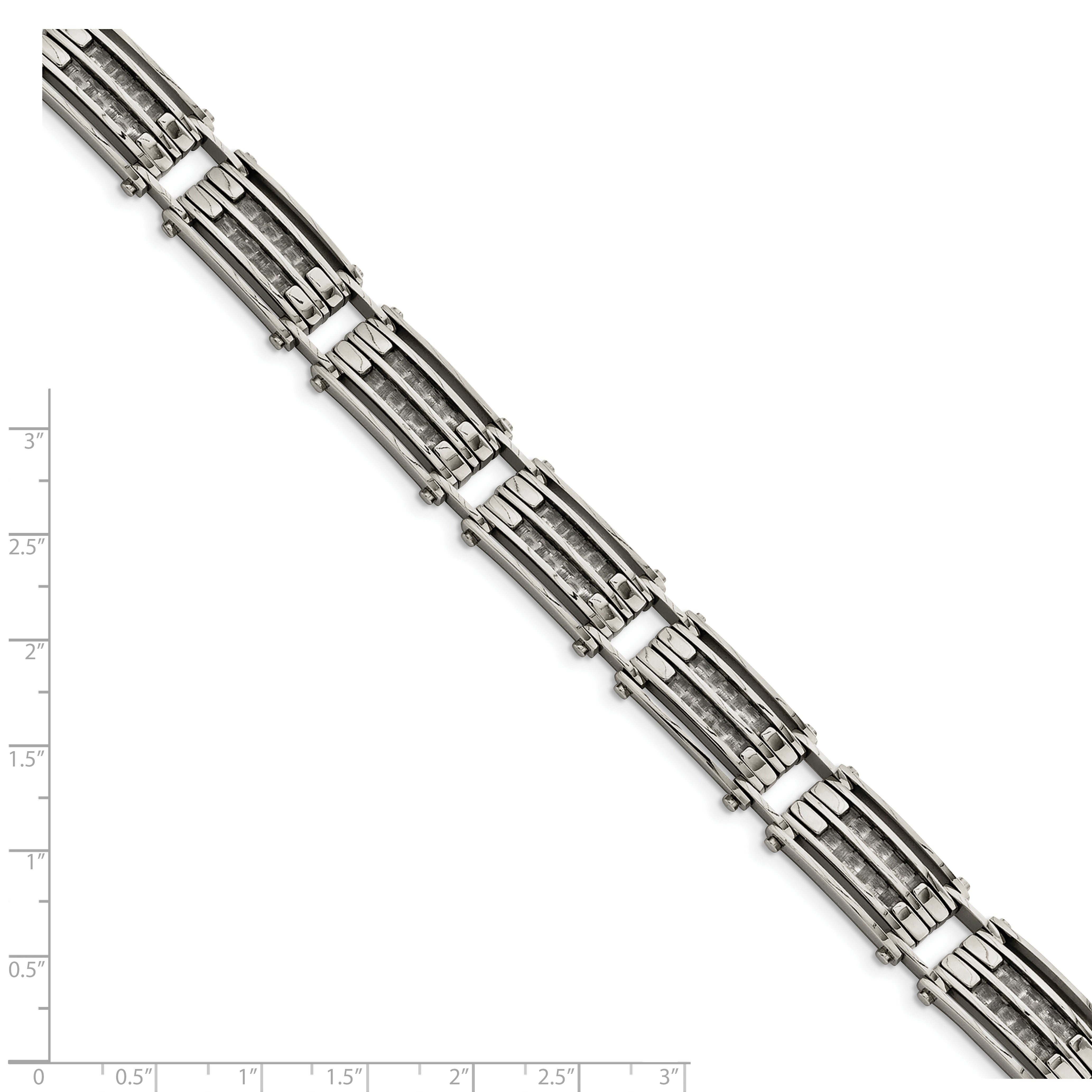 Chisel Stainless Steel Polished with Grey Carbon Fiber Inlay 8.25 inch Link Bracelet