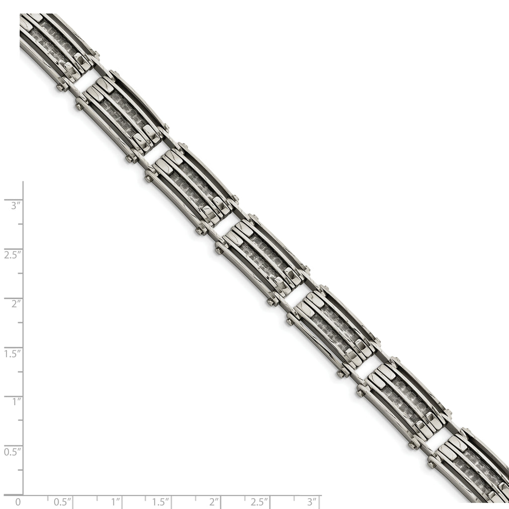 Chisel Stainless Steel Polished with Grey Carbon Fiber Inlay Link Bracelet