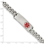 Stainless Steel Polished with Red Enamel Medical ID Curb Chain Bracelet for Men