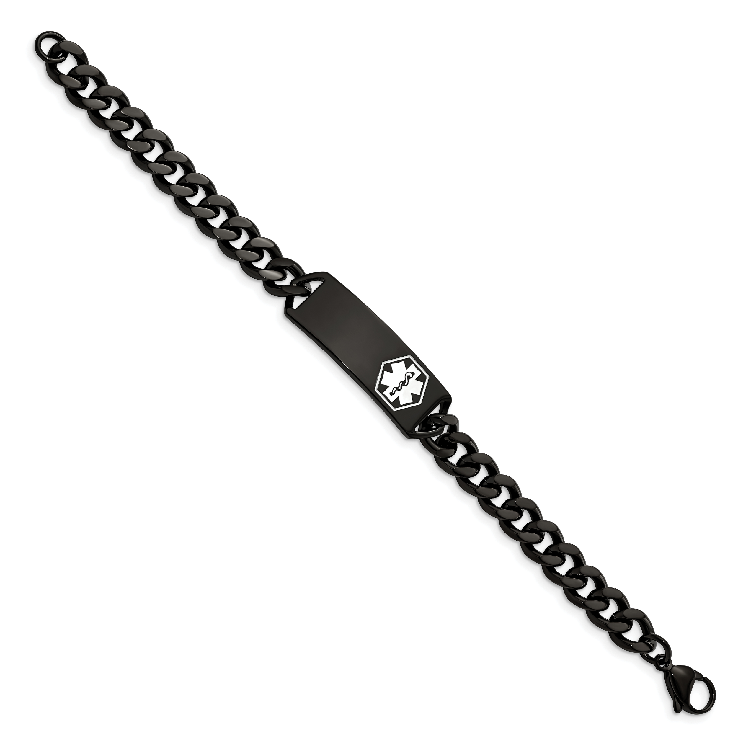 Stainless Steel Polished Black IP-plated with White Enamel Medical ID Curb Chain Bracelet for Men