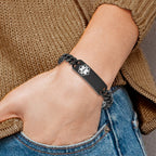 Stainless Steel Polished Black IP-plated with White Enamel Medical ID Curb Chain Bracelet for Men