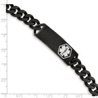 Stainless Steel Polished Black IP-plated with White Enamel Medical ID Curb Chain Bracelet for Men