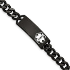 Stainless Steel Polished Black IP-plated with White Enamel Medical ID Curb Chain Bracelet for Men