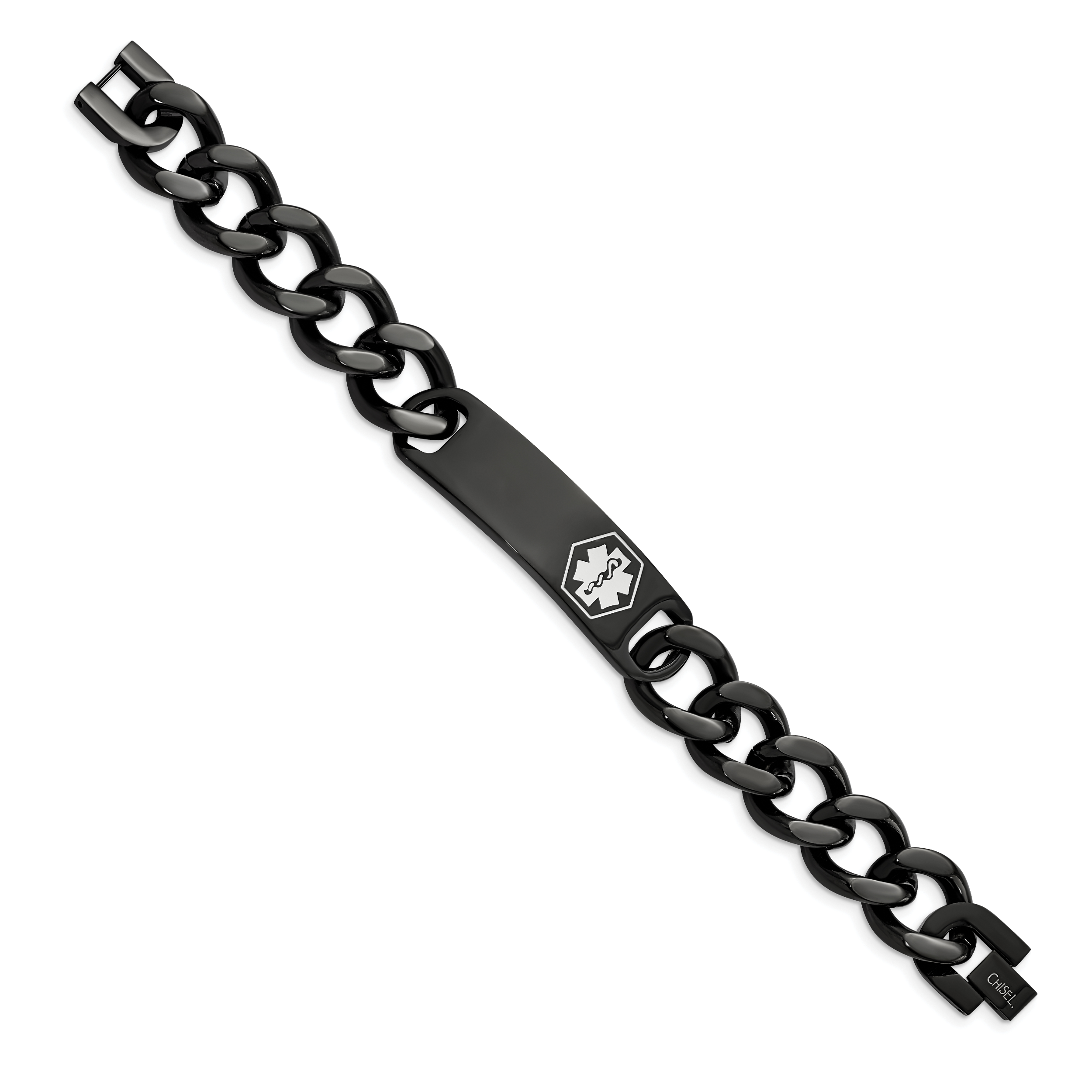 Stainless Steel Polished Black IP-plated with White Enamel Medical ID Curb Chain Bracelet for Men Secondary image