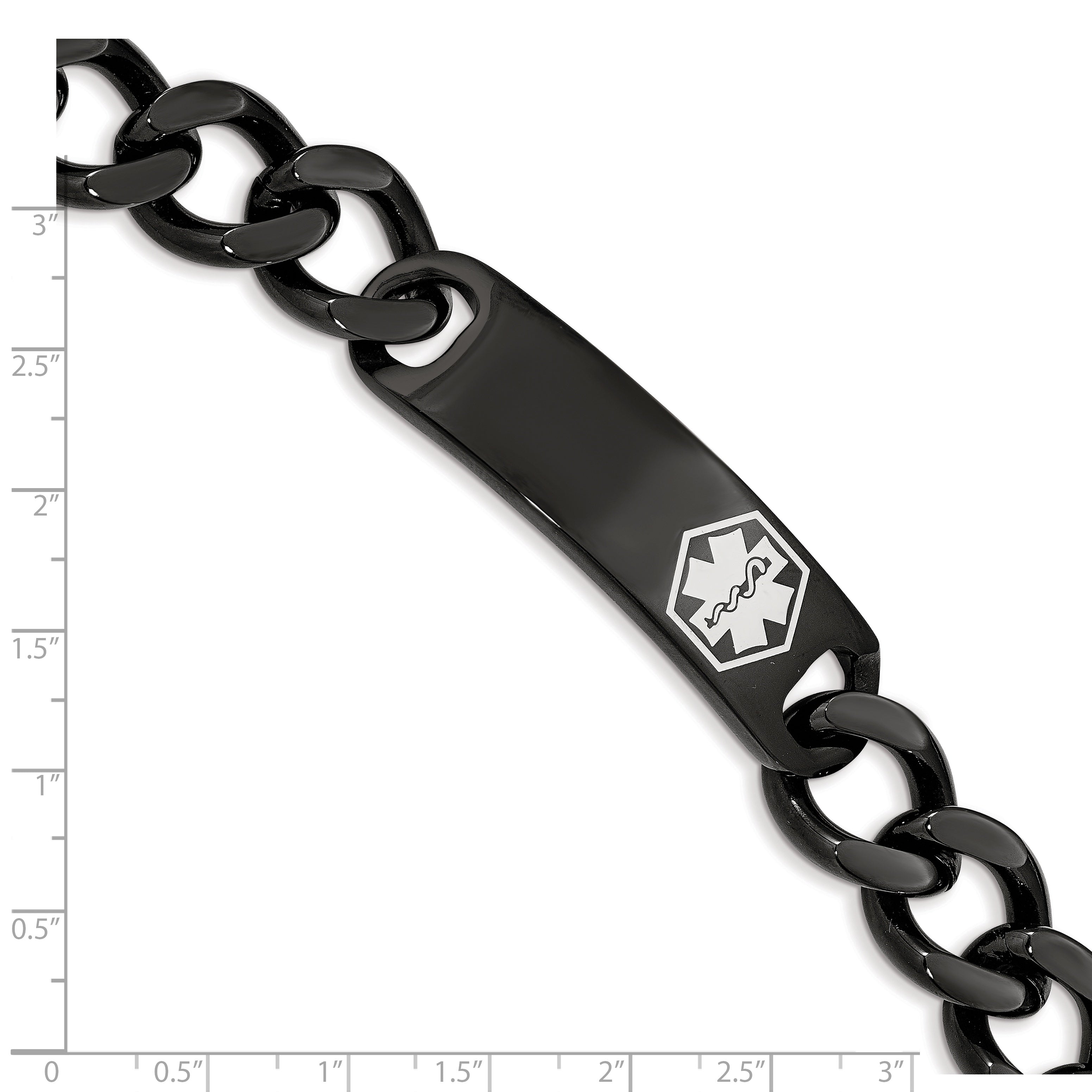 Stainless Steel Polished Black IP-plated with White Enamel Medical ID Curb Chain Bracelet for Men