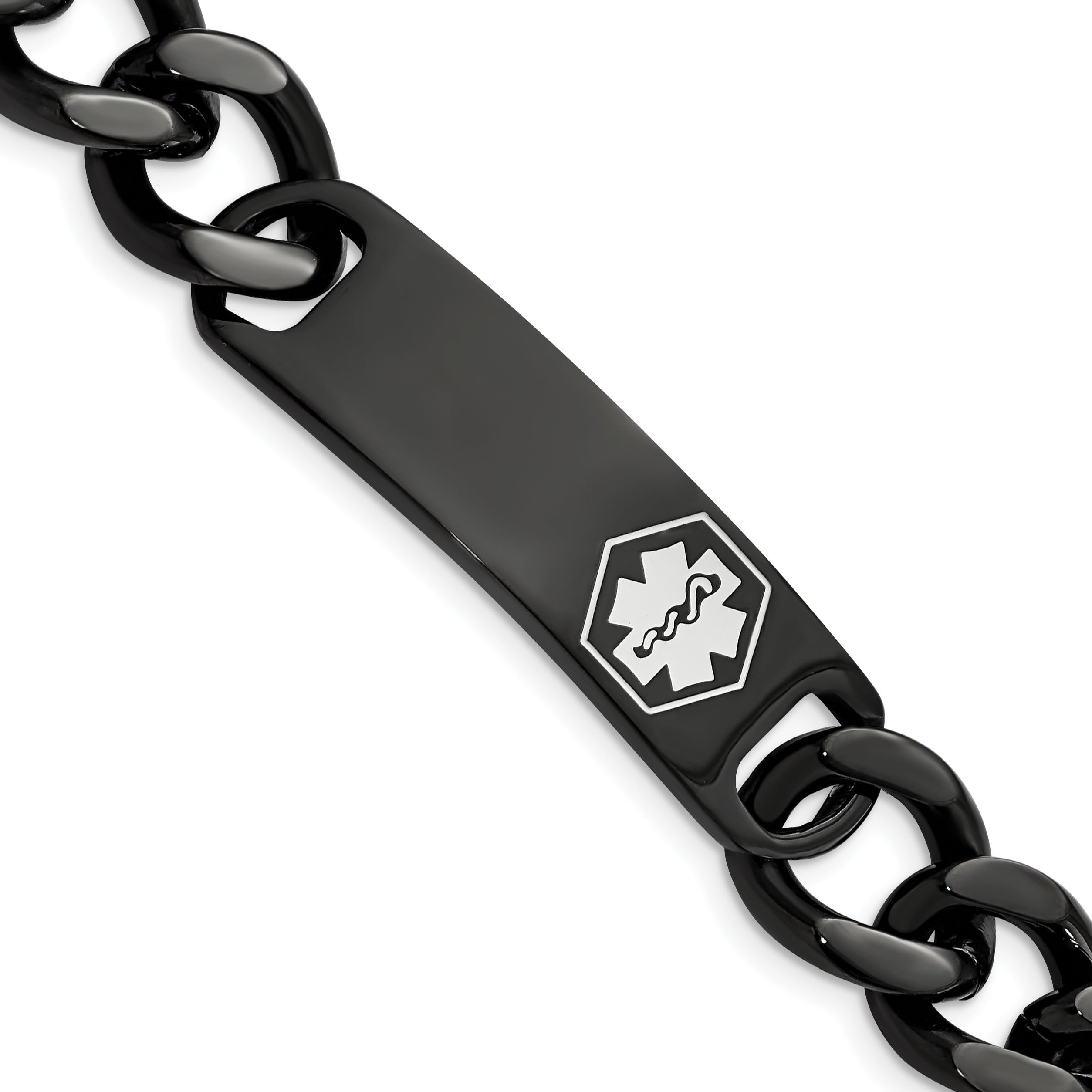 Stainless Steel Polished Black IP-plated with White Enamel Medical ID Curb Chain Bracelet for Men Main image