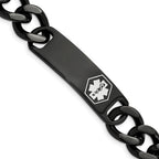 Stainless Steel Polished Black IP-plated with White Enamel Medical ID Curb Chain Bracelet for Men