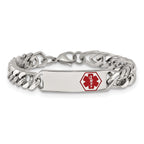 Stainless Steel Polished with Red Enamel Medical ID Bracelet for Men