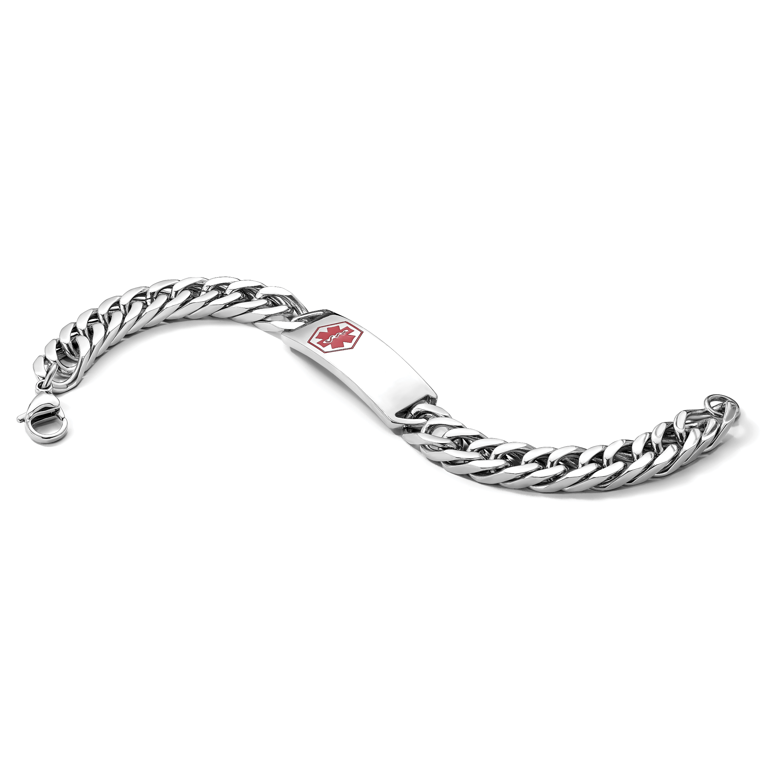 Stainless Steel Polished with Red Enamel Medical ID Bracelet for Men