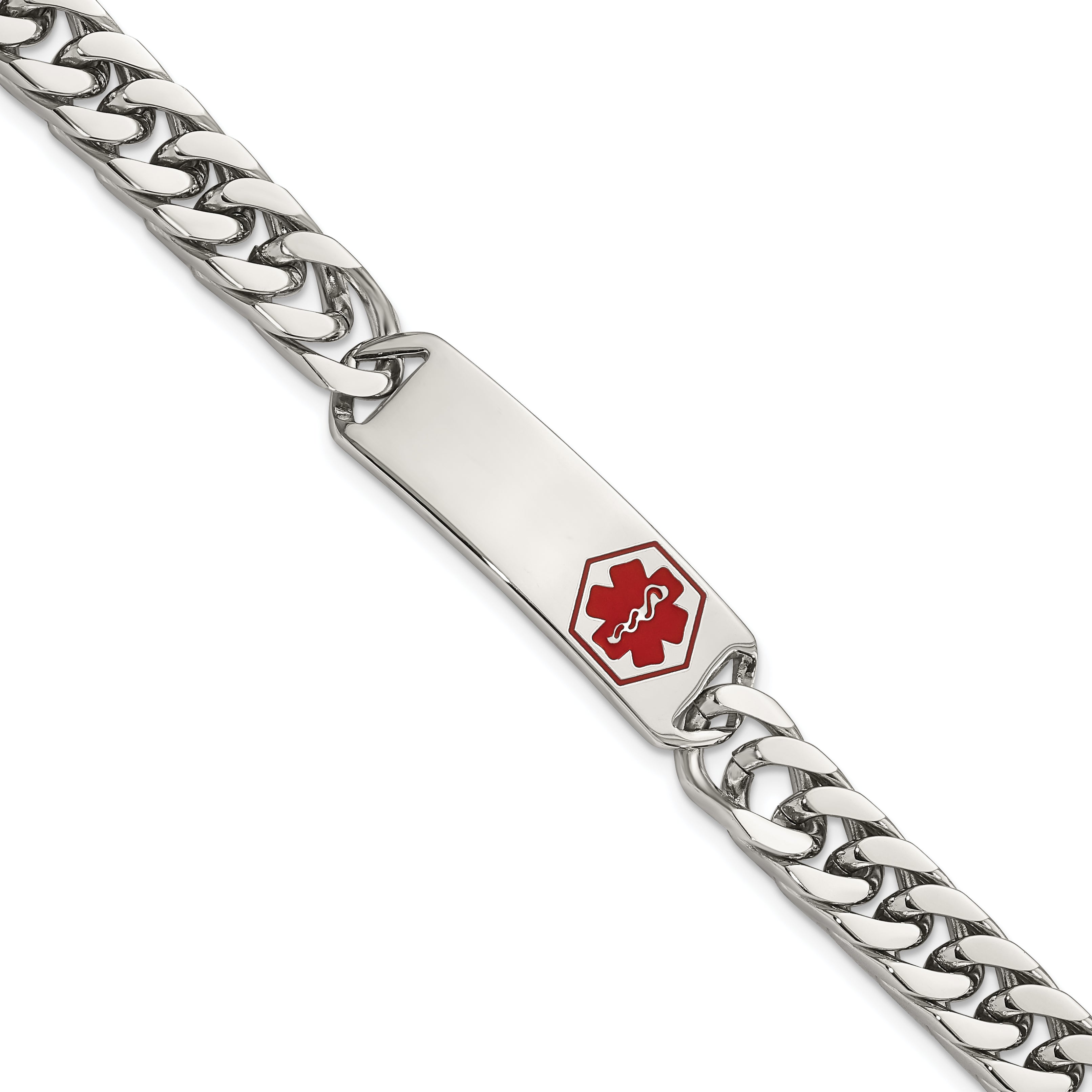 Stainless Steel Polished with Red Enamel Medical ID Bracelet for Men
