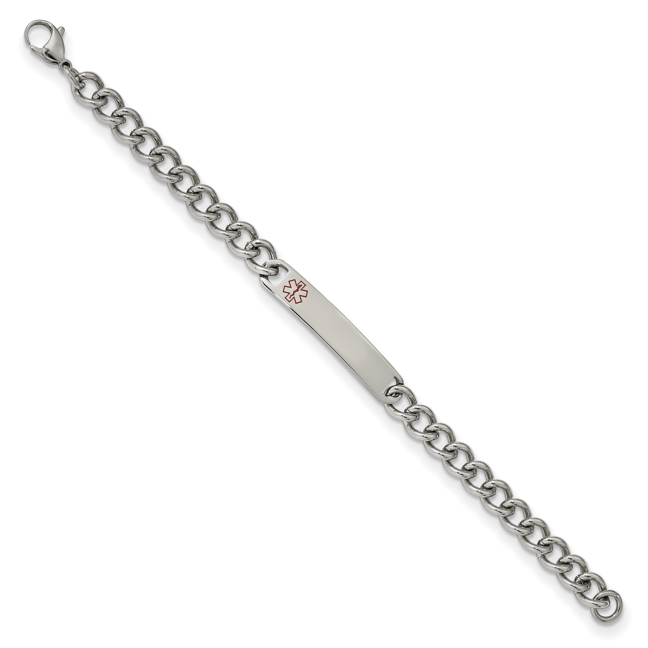 Stainless Steel Polished with Red Enamel Medical ID Curb Chain Bracelet for Men Secondary image