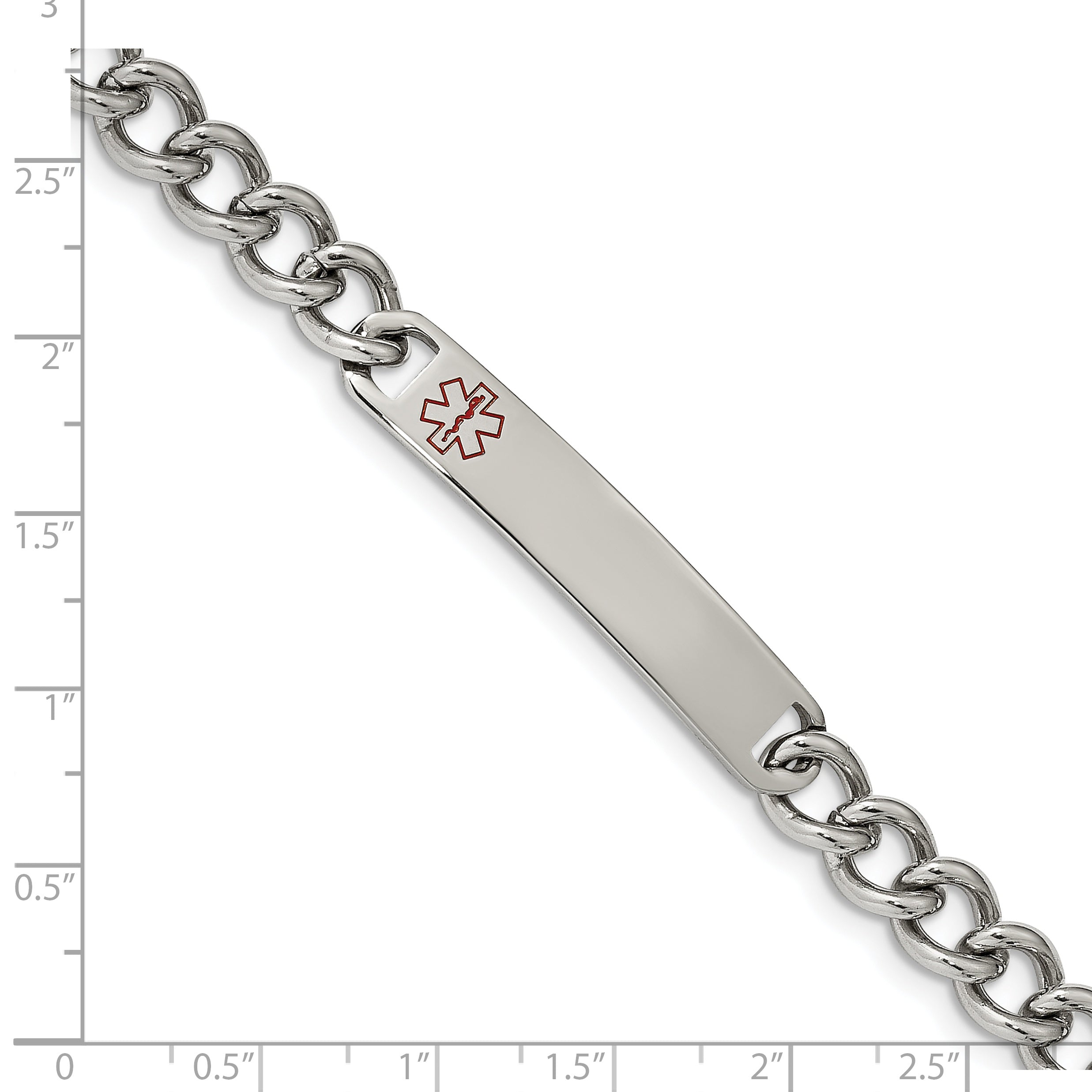 Stainless Steel Polished with Red Enamel Medical ID Curb Chain Bracelet for Men