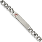 Stainless Steel Polished with Red Enamel Medical ID Curb Chain Bracelet for Men
