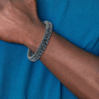 Stainless Steel Brushed Grey Braided Leather Bracelet for Men