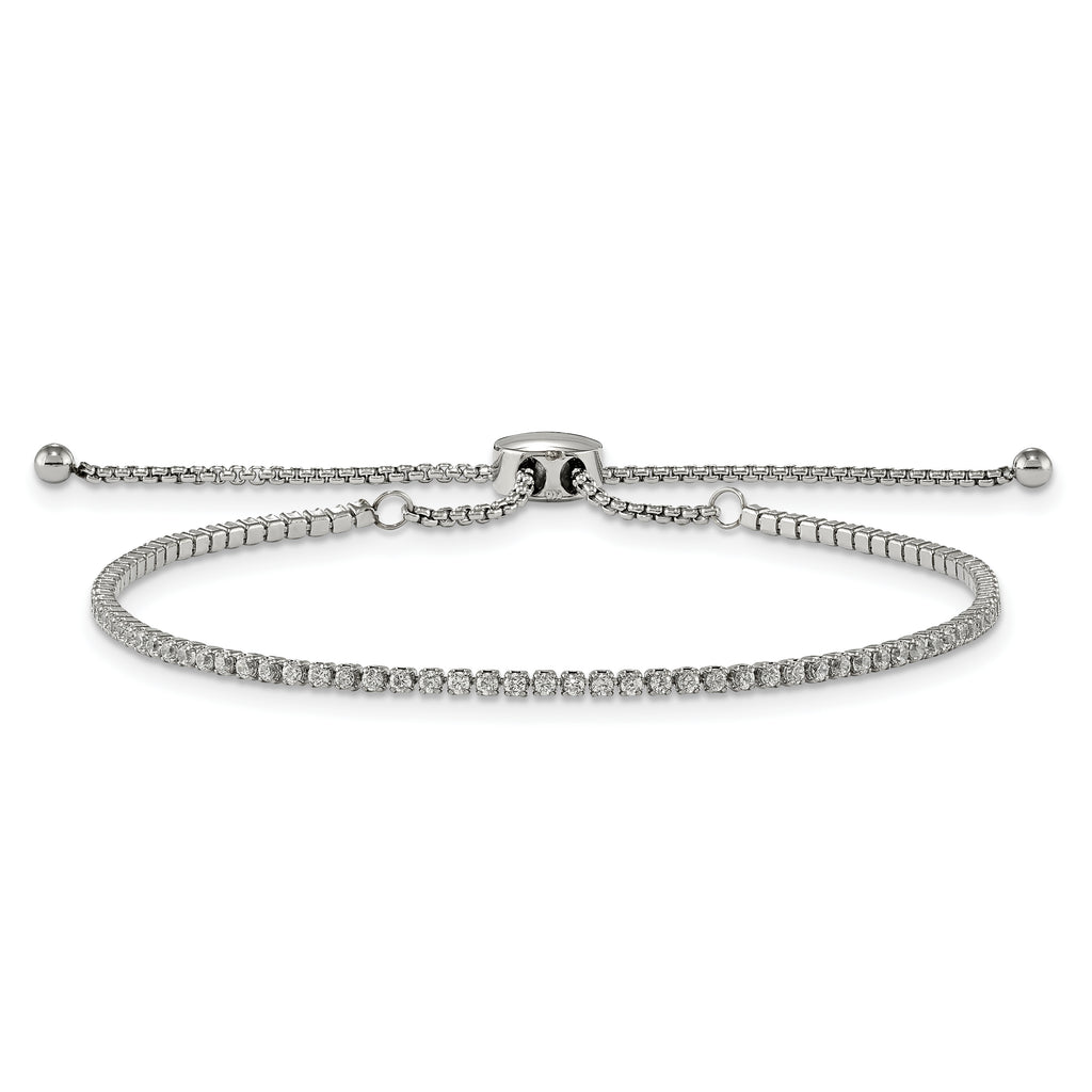 Stainless Steel Polished Cubic Zirconia Adjustable Bracelet for Women