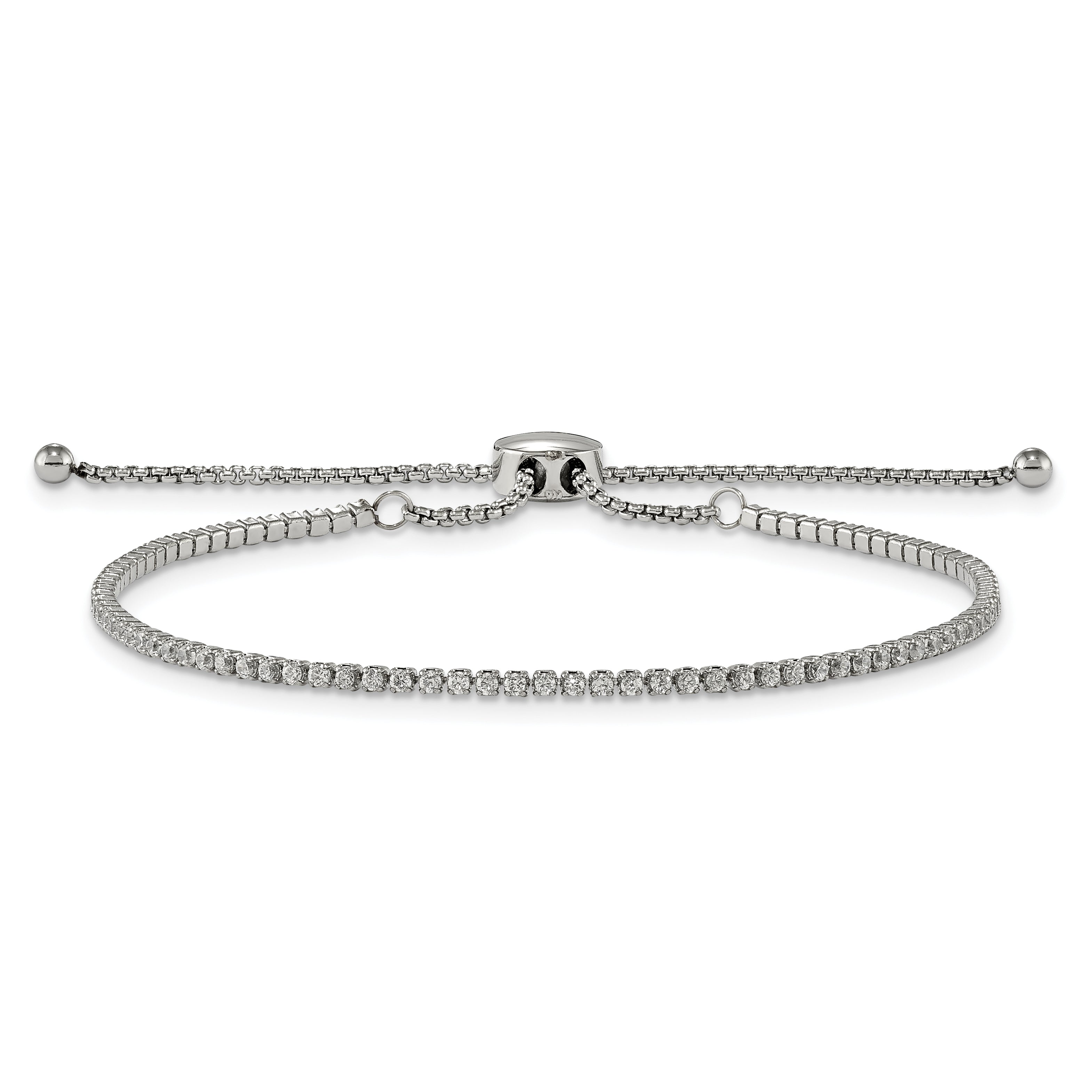 Stainless Steel Polished Cubic Zirconia Adjustable Bracelet for Women