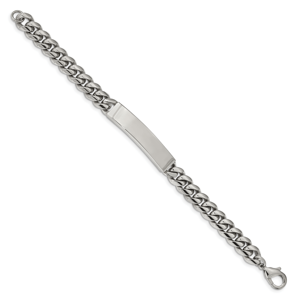 Stainless Steel Polished Curb Chain ID Bracelet for Men