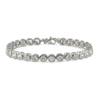 Stainless Steel Polished Round Cubic Zirconia Link Bracelet with Extension for Women
