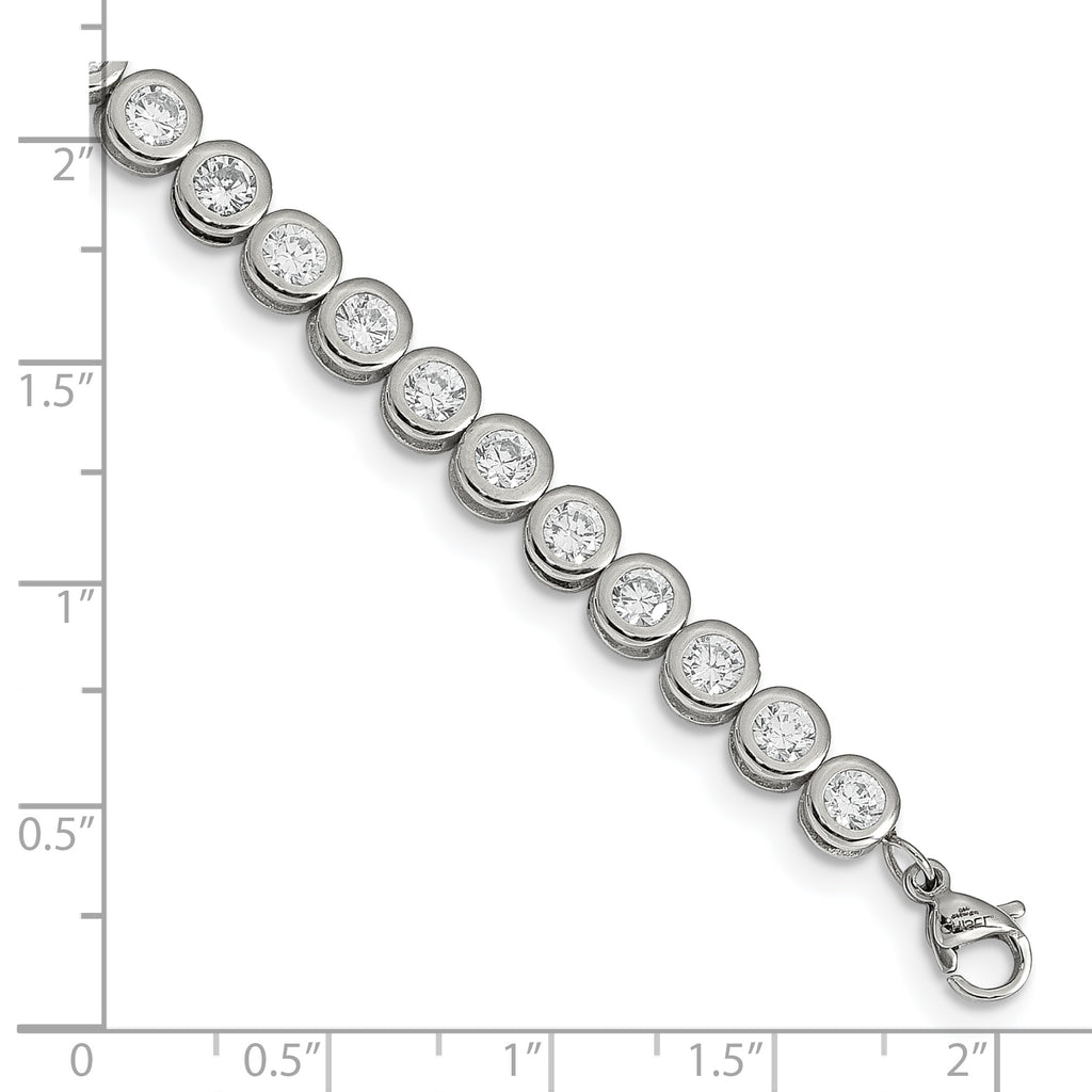Stainless Steel Polished Round Cubic Zirconia Link Bracelet with Extension for Women