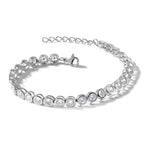 Stainless Steel Polished Round Cubic Zirconia Link Bracelet with Extension for Women