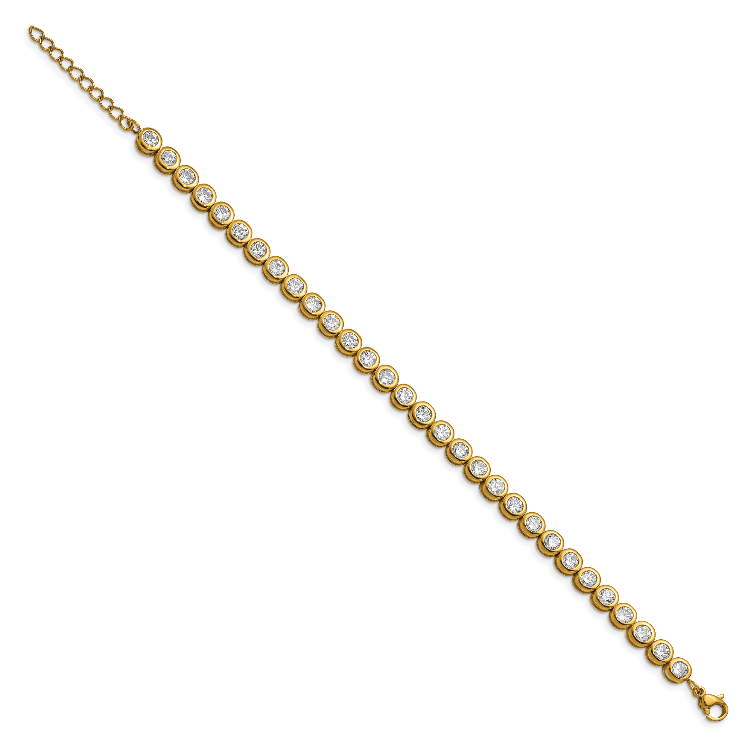 Stainless Steel Polished Yellow IP-plated Round Cubic Zirconia Link Bracelet with Extension for Women