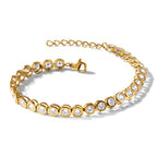 Stainless Steel Polished Yellow IP-plated Round Cubic Zirconia Link Bracelet with Extension for Women