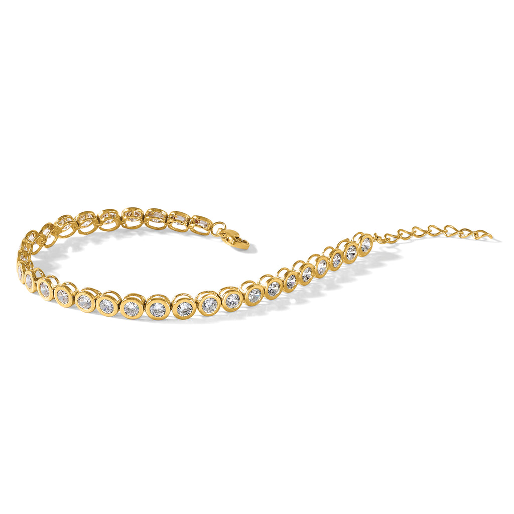 Stainless Steel Polished Yellow IP-plated Round Cubic Zirconia Link Bracelet with Extension for Women