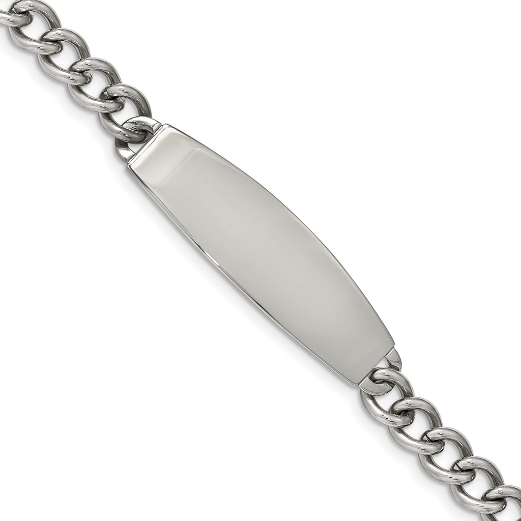 Stainless Steel Polished Curb Chain ID Bracelet for Men