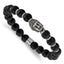 Stainless Steel Antiqued and Polished Buddha 8mm Black Agate Beaded Stretch Bracelet for Men