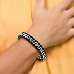 Stainless Steel Brushed Black Leather Bracelet for Men