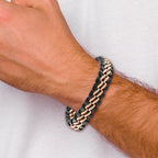 Stainless Steel Brushed Rose IP-plated Dark Brown Leather Bracelet for Men